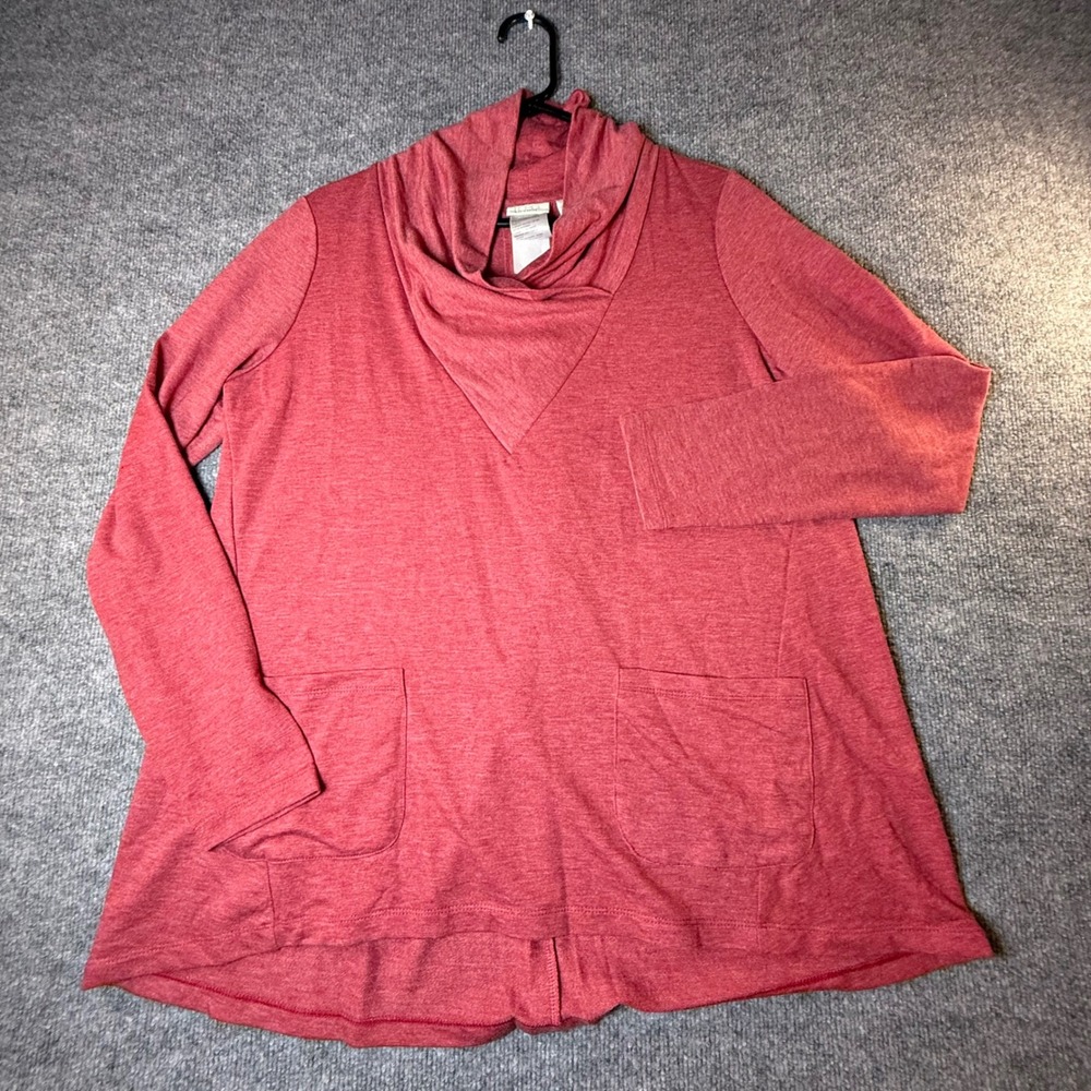 Logo Lounge Womens Red Heathered Cowl Neck Tunic Top Pockets Size M